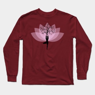 Yoga Vrikshasana Tree Pose with Lotus Flower Long Sleeve T-Shirt